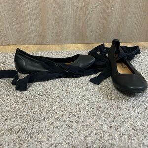 Free People Degas Ballet Flat Black Wrap Tie Women's Preppy Travel Leather Boho